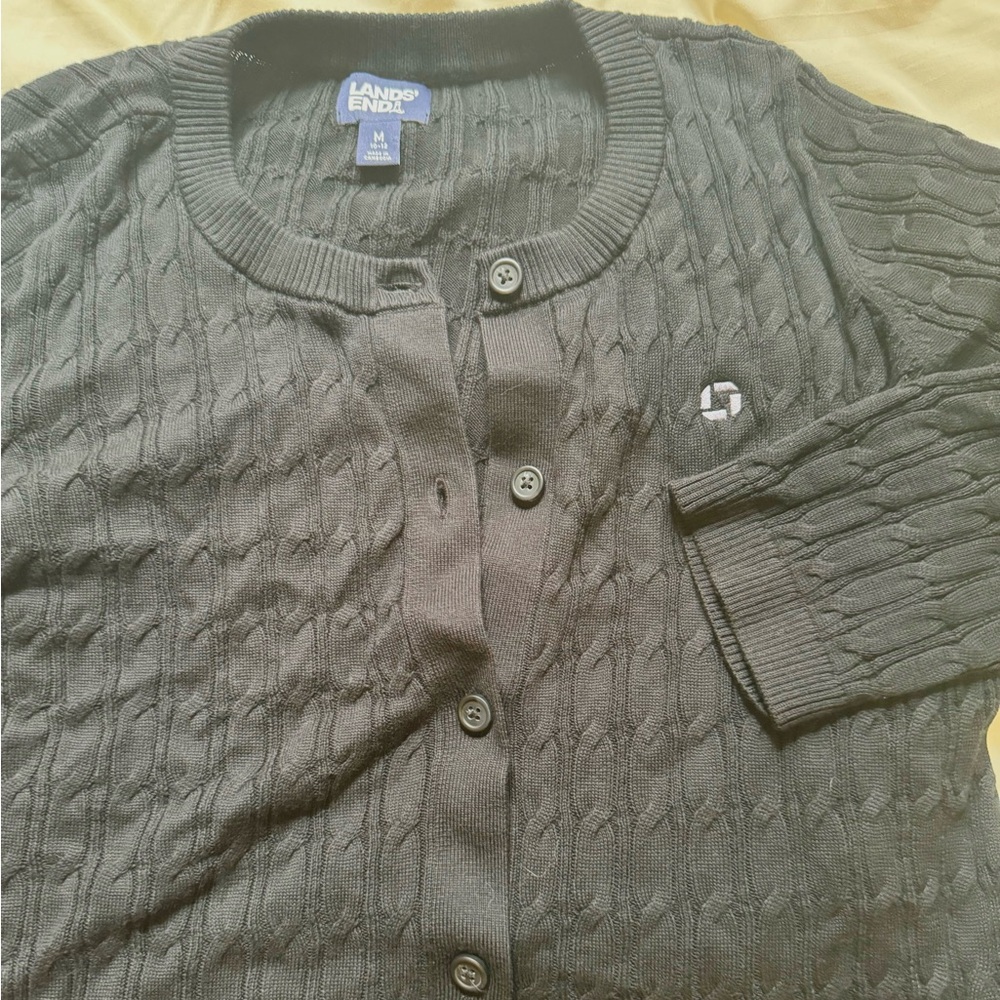 Lands End Chase navy blue long sleeve knit button up